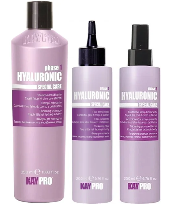 МАЛЕНЬКИЙ НАБІР KayPro Hyaluronic для тонкого волосся. Шампунь 350 мл + Наповнювач + Кондиціонер
