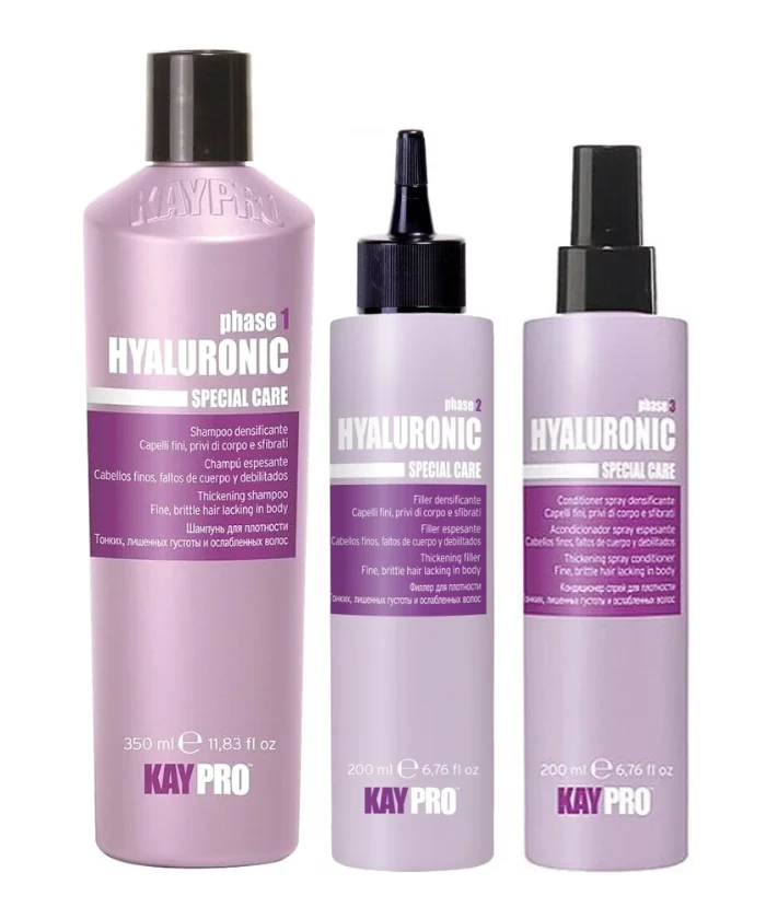 МАЛЕНЬКИЙ НАБІР KayPro Hyaluronic для тонкого волосся. Шампунь 350 мл + Наповнювач + Кондиціонер