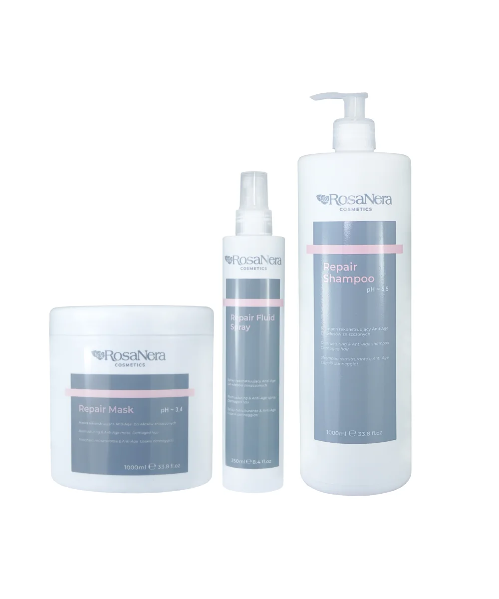 RosaNera ZESTAW Repair rekonstrukcja Anti-Age do włosów zniszczonych szampon + maska +spray